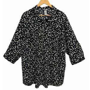 Catherines Womens 1/2 Zip Black White Artsy Leaf Print Dark 3X Office Career